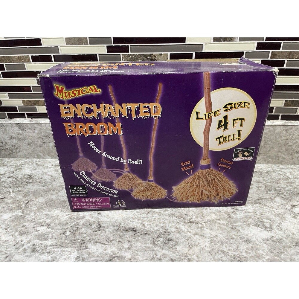 Musical Enchanted Witches Broom 4’ Animated Halloween Moves Eerie Music Laughter